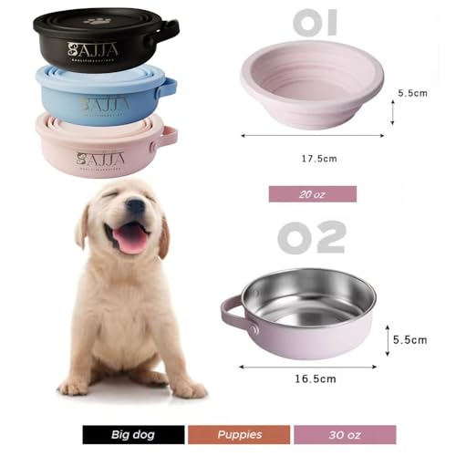Pink Slow Feeder 3-in-1 Travel Dog Bowl Set – 30 OZ Stainless Steel + 20 OZ Collapsible BPA-Free Silicone Bowl Lid | Silicon Slow Feeder Insert | Non-Slip, Anti-Choking|, Carabiner | We give Back - color: Slow feeder Pink Bowl