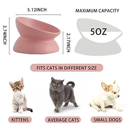 Ceramic Raised Cat Bowl, Cat Food Bowls Elevated Tilted, Ceramic Pet Bowl Whisker Friendly, Anti Vomit & Reduce Neck Burden for Food and Water (Pink) - color: Pink