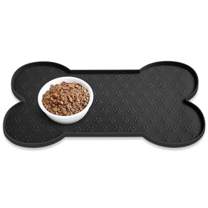 PWTAA Dog Food Mat Anti-Slip Silicone Dog Bowl Mat Thicker Pet Placemat Waterproof Cat Feeder Pad with Raised Edge Puppy Kitten Feeding Mats Suitable Small Medium-Sized Dogs Cats Eating Tray - color: Black, size: 25.6" x 13"