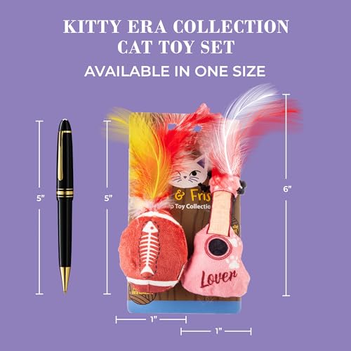 Haute Diggity Kitty Era Collection Set, Plush Cat Toys Catnip Filled with Interactive Crackle Sound, Safe & Durable Toys for Cat & Kitten, 2 Pcs - style: Kitty Guitar + Plush Football