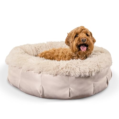 Best Friends by Sheri Ultra Calming Pouf Bed, Orthopedic Round Dog Bed for Joint Support, Faux Fur, Washable Cover, Tan, Medium, 30"x30" - color: Tan, style: Medium