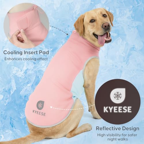 KYEESE Dog Cooling Vest, Breathable Dog T Shirt for Medium Large Dogs Girl, Soft Sun Protection Reflective Tank Top with Cooling Insert Pad, Lightweight Sleeveless Summer Dogs Clothes, Pink, 2XL - color: Pink, size: XX-Large (32-55lbs)