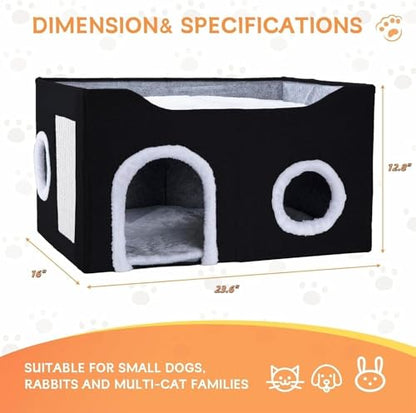 Cat House for Indoor Cats – Foldable Cat Cave & Covered Cat Bed, Cozy Hideaway for Small Pets and Large Cats (23.6"x16"x12.8"),Black - style: Black