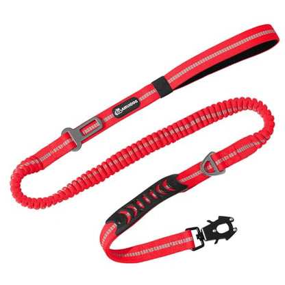 Heavy Duty Tactical Dog Leash, 4-6FT Shock Absorbing Bungee Lead with 2 Padded Handles, Metal Carabiner & Seatbelt Clip, Reflective No-Pull Leash for Medium/Large Dogs (Red) - color: Red