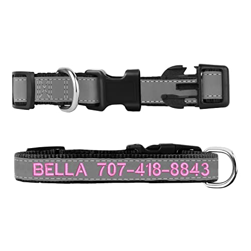 Reflective Personalized Dog Collar - Custom Embroidered Dog Collars with Pet Name and Phone Number for Boy and Girl Dogs, 4 Adjustable Sizes, XSmall,Small, Medium and Large - color: Nylon
