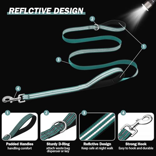 Hikiko 6 FT Heavy Duty Dog Leash with 2 Padded Handles Reflective Nylon Double Handle Dog Leash, Dark Green - color: Dark Green, size: 1 in x 6 ft