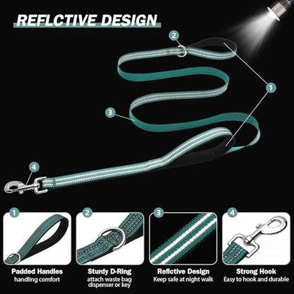 Hikiko 6 FT Heavy Duty Dog Leash with 2 Padded Handles Reflective Nylon Double Handle Dog Leash, Dark Green - color: Dark Green, size: 1 in x 6 ft