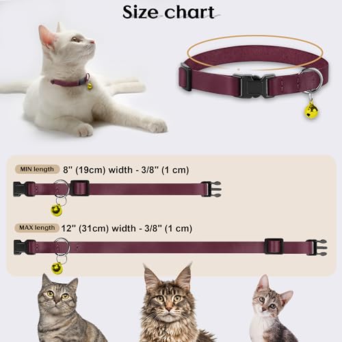 Breakaway Cat Collar with Bell - Leather Adjustable Kitten Collars with Safety Quick Release Buckle - Soft Small Pet Collars for Girl & Boy Cats (Burgundy) - color: Burgundy