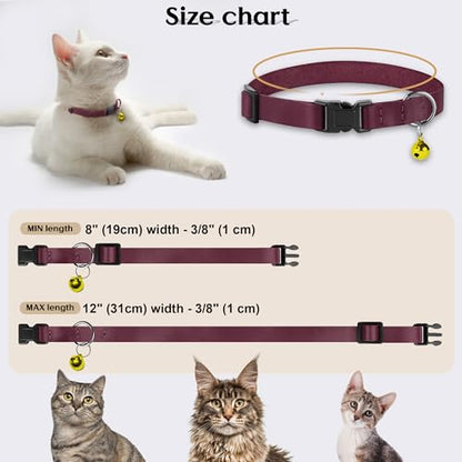 Breakaway Cat Collar with Bell - Leather Adjustable Kitten Collars with Safety Quick Release Buckle - Soft Small Pet Collars for Girl & Boy Cats (Burgundy) - color: Burgundy