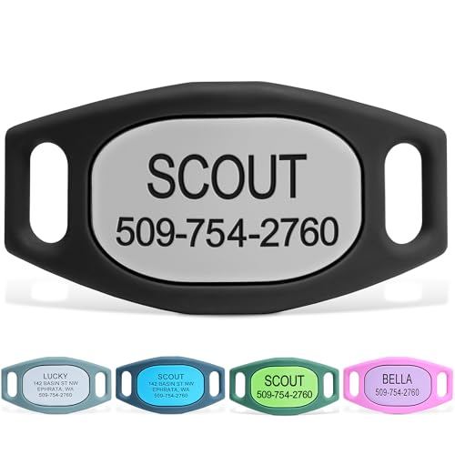 GoTags Silent Dog Tag, Personalized Engraved Silicone and Cat Name Pet ID Tags, Soundless Quiet Slide On Nameplate for Collars, No More Jingling Tags (Gray, Medium) - color: Original Gray, size: Medium (Pack of 1)