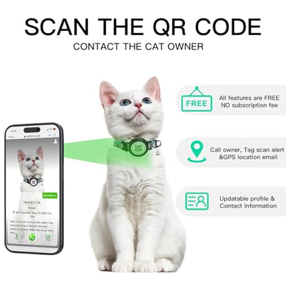 Waterproof Cat Collar with QR TAG & Reflective, Footprints Pattern, Lightweight Kitten Collar for Apple Tag, Hidden GPS Tracker Holder for Cats, Kittens (Teal) (7-12")
