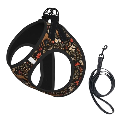 Deer Floral Pet Harness Escape Proof Dog Harness Adjustable Mesh Padded Reflective Dog Vest Harness and Leash Set Medium - color: Style 5, size: Medium