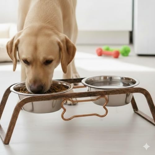Loving Pets Elevated Dog Bowls – Raised Stainless Steel Dog Bowls with Steel Stand – Non-Skid, No Spill Feeder for Small, Medium & Large Dogs – Easy to Clean, Durable Raised Dog Feeding Station - color: Aged Copper, size: 1 Pint
