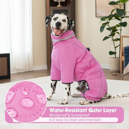 Four Legged Dog Winter Coat for Small Dogs, Warm Puppy Onesie Clothes Christmas, Reflective Turtleneck Dog Jacket with Buckles & D-Rings, Puffer Cold Weather Coat Zipper - color: Pink, size: XX-Large