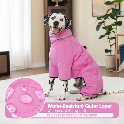 Four Legged Dog Winter Coat for Small Dogs, Warm Puppy Onesie Clothes Christmas, Reflective Turtleneck Dog Jacket with Buckles & D-Rings, Puffer Cold Weather Coat Zipper - color: Pink, size: Medium