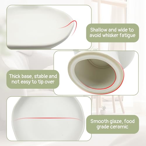VCEPJH Raised Cat Food Bowls Shallow Cat Plate Ceramic Elevated Cats Dish 6.1in Flat Anti Whisker Fatigue Wide Pet Food & Water Feeder for Indoor Kitty Kitten (White) - color: white