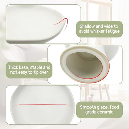 VCEPJH Raised Cat Food Bowls Shallow Cat Plate Ceramic Elevated Cats Dish 6.1in Flat Anti Whisker Fatigue Wide Pet Food & Water Feeder for Indoor Kitty Kitten (White) - color: white