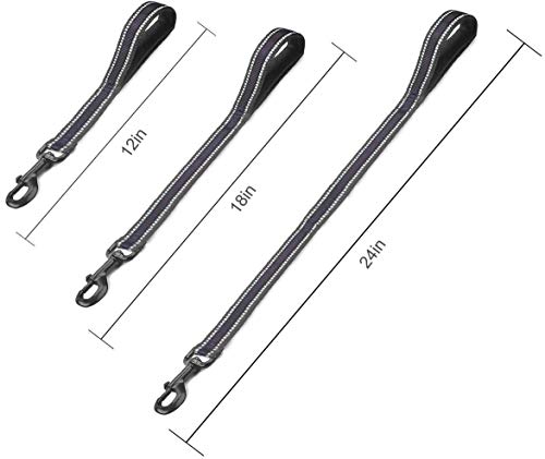 Cymiler Nylon Short Traffic Leash with Padded Handle, 3 Sizes - Small to Large, Reflective Threads - Black - color: Wide-Black