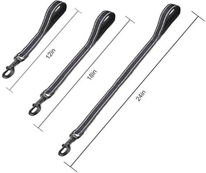 Cymiler Nylon Short Traffic Leash with Padded Handle, 3 Sizes - Small to Large, Reflective Threads - Black - color: Wide-Black