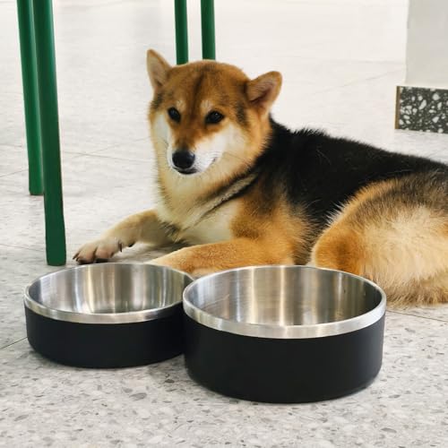 2 Pack Stainless Steel Dog Bowls, Outdoor Dog Water Bowl with Non Slip Rubber Bottom, Dishwasher Safe, Easy to Clean,40oz&64oz Black - color: BLACK