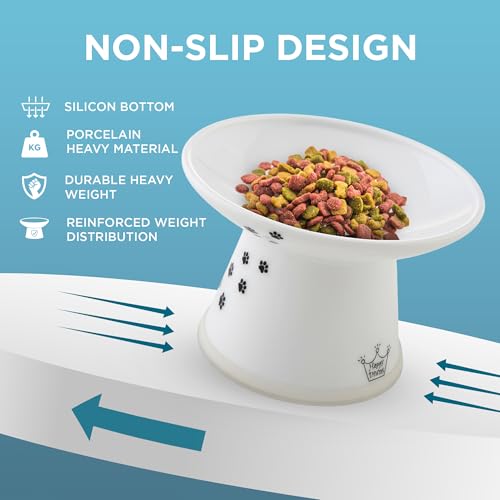 Necoichi Elevated Cat Food Bowl, Ceramic (Porcelain), Whisker-Friendly, Dishwasher & Microwave Safe, Non-Slip Silicone Base, Anti-Vomiting & Neck Fatigue (Cats, Extra Wide, 2-Cups Capacity) - color: Cat, size: Large Extra Wide Flat (2 Cups)