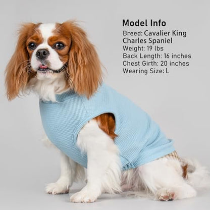 KYEESE Waffle Dog Shirt, Blue, L-Chest(18), Soft Stretchy, Lightweight, Breathable, Sleeveless, Plaid Patchwork, Small Breeds, Round Neck - color: 2#Blue, size: Large (12-18lbs)
