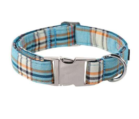 Lionet Paws Boy Dog Collar, Comfortable Adjustable Cute Blue Plaid Collar with Metal Buckle for Male Dogs, Small, Neck 10-16 inches - color: Blue Grid, size: Small (Pack of 1)