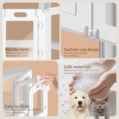 8Pcs Free Angle Plastic Dog Playpen, 23.6“ H All-in-One Assemble Playpen Divider, Durable Safety Play Pen Indoors, Puppy, Cat, Small Animal (White, 39.37" × 39.37" × 23.6")