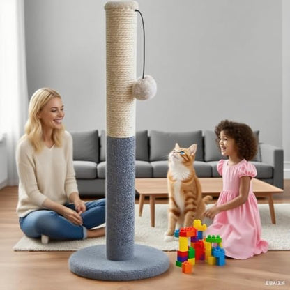 Cat Scratching Post Tower, Tall Cat Scratch Post, Natural Sisal Rope Scratcher Posts Refill for Indoor Cats, Carpet Cat Scratching Post with Replaceable Toys, Sturdy Base (Grey) - color: White