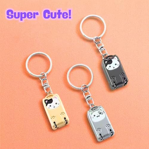 Mini Nail Clippers Keychain, Cute Cat Nail Clipper, Small Foldable Portable Travel Size, Cutie Kitten, Compact Pocket Folding Nail Cutter Keyring (Gunmetal) - color: Gunmetal