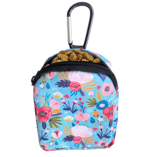 Dog Treat Pouch,Treat Pouches for Pet Training,Portable Snack Reward Dog Food Dispenser for Traveling or Outdoor Use，Green Flowers - color: Green Flowers