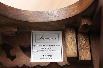 Elevated Pet Feeder for Dogs and Cats - The Bali Carved Wood Pet Feeding Stand with Two Stainless Steel Bowls - Three Heights Adjustable Raised Dog Bowl - Food Water Pet Feeding Station - IRONGATE - color: The Bali Hand Carved Wood - Adjustable