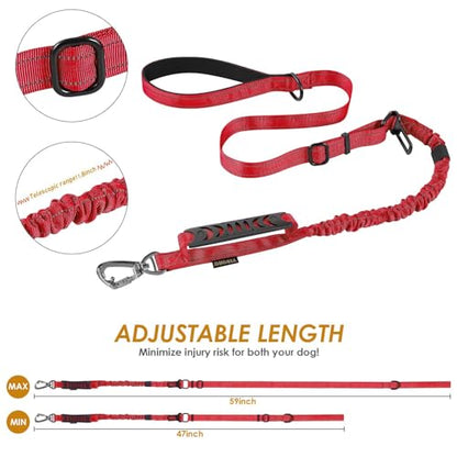 AUBELL Tactical Dog Leash Heavy Duty,4-6ft Reflective Strong No Pull Bungee Leash for Medium Large Dogs with Comfortable Padded Double Handle,Car Seat Belt,360 Degree Rotating Carabiner,Red - color: M/L-Red(4-6FT)