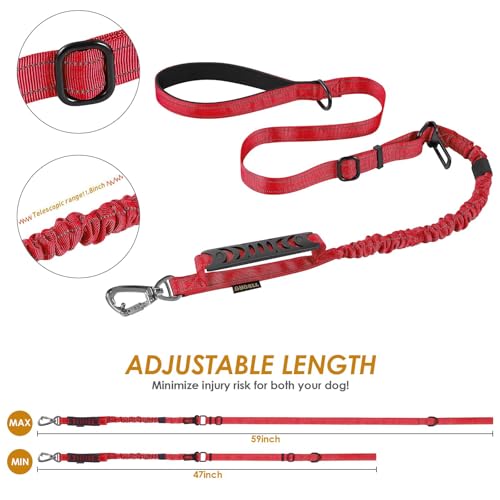 AUBELL Tactical Dog Leash Heavy Duty,4-6ft Reflective Strong No Pull Bungee Leash for Medium Large Dogs with Comfortable Padded Double Handle,Car Seat Belt,360 Degree Rotating Carabiner,Red - color: M/L-Red(4-6FT)