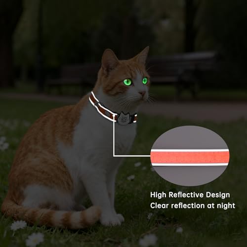 Cat Collar with Bells Reflective Cat Collars Breakaway with Oxford Cloth Soft Padding Adjustable Kitten Collar with QR Code（Orange） - color: Orange