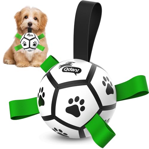 QDAN Dog Toys Soccer Ball with Straps, Interactive Toys for Tug of War, Puppy Birthday Gifts, Dog Water Toy, Durable Balls World Cup for Small Dogs（5 Inch） - color: Black Green, size: 5 Inch