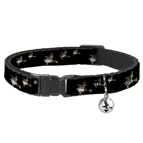 Buckle-Down Cat Collar Breakaway Flying Mallards Black 8 to 12 Inches 0.5 Inch Wide