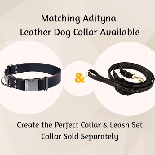 ADITYNA - Double Handle Leather Dog Leash 6ft - Heavy Duty Braided Dog Leash with Traffic Handle - Lead for Training and Walking Medium Large Breeds (Black, Two Handles 6 Foot x 5/8") - color: Black, size: Two Handles 6 foot x 5/8"