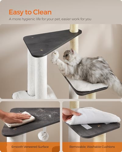 Feandrea Cat Tree, 65-Inch Modern Cat Tower for Indoor Cats, Multi-Level Cat Condo with 5 Scratching Posts, Perch, Washable Removable Cushions, Cat Furniture, Misty Gray UPCT166G03 - color: Misty Gray