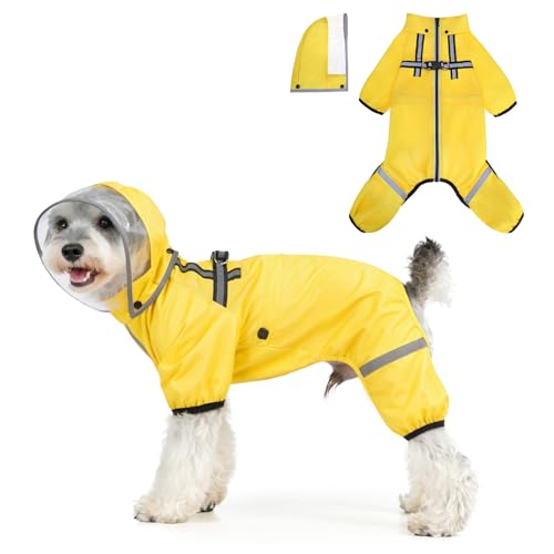 BEAUTYZOO Dog Raincoat for Small Medium Dogs Puppy,Waterproof Dog Rain Jacket with Harness Built-in & Detachable Hood, Zip Up Pet Rain Coat,Reflective Windproof Full Body Coverage Poncho for Rain Snow - size: XL(Back 18", Chest 25.5", Neck 18")