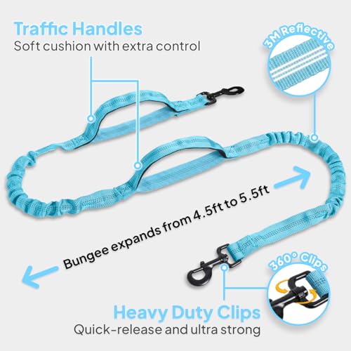 Hands Free Crossbody Dog Leash Bag with Built-in Poop Bag Dispenser & Storage, Dual Bungee Shock-Absorbing Leash with Dual Handles for Small, Medium, Large Dogs Walking Training (Lavender) - color: Lavender
