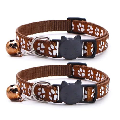 Reflective Cat Collars Breakaway with Bell 2-Pack Girl Boy Pet Kitten Collar with Star Moon Patetrn Adjustable 7.5-12.5 Inch (Brown) - color: Brown