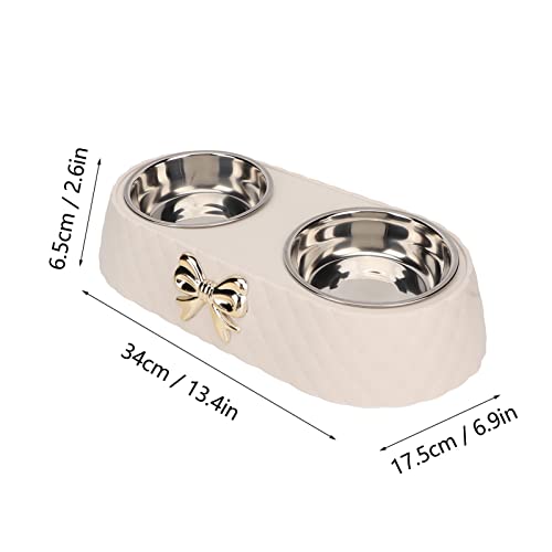 Stainless Steel Double Pet Bowls with Bowknot Decor Holder, Prevent Slip Cat and Dog Food Water Bowls, Cat Food Bowl Elevated, Dog Bowls Elevated, Cat Food and Water Bowl Set(Beige) - color: Beige