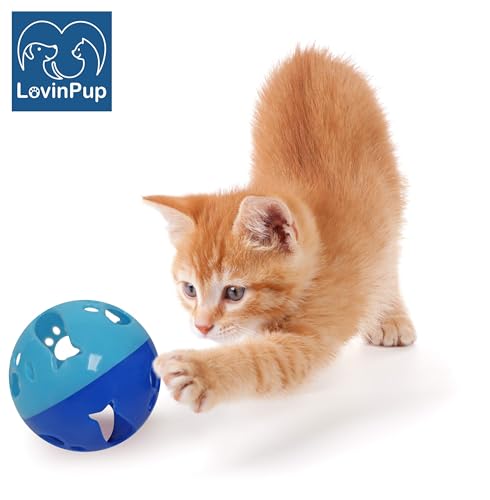 Large Cat Ball Toy with Bell – Interactive Rolling Design for Active Play – Sturdy Plastic Cat Toy Ball that Stays Visible During Play – Blue 3 Pack for Cats, Kittens, and Small Pets - color: Blue - 3 Pack