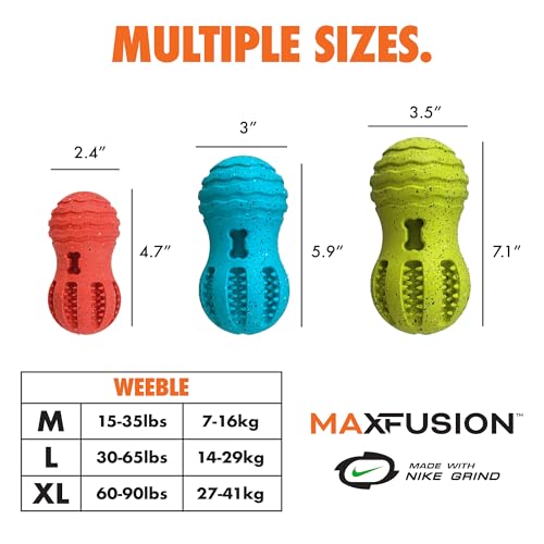 Max Fusion Made with Nike Grind, Arlee Weeble Treat Dispensing Dog Toy, Treat Dispenser, Durable Treat Toys for All Dogs, Natural Rubber Chew Toy, Large, Yellow, 1 Count - color: Yellow Weeble, size: Large