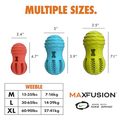Max Fusion Made with Nike Grind, Arlee Weeble Treat Dispensing Dog Toy, Treat Dispenser, Durable Treat Toys for All Dogs, Natural Rubber Chew Toy, Large, Yellow, 1 Count - color: Yellow Weeble, size: Large