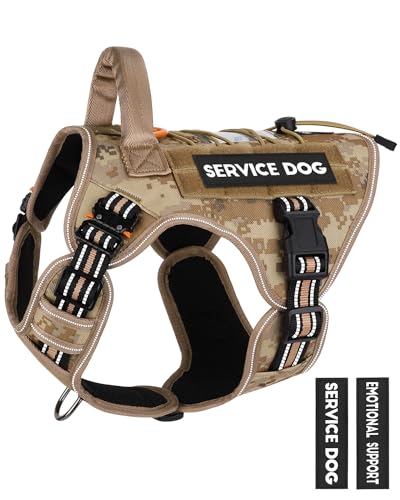 Tactical Dog Harness Reflective with ID Card,Service Dog Vest Harness for Medium Large Dogs,Emotional Support Vest with Padded Handle，2 Reflective Patches for Training Hunting（Desert Camo,M） - color: Reflective Desert Camo, size: Reflective M (30-50 lbs,