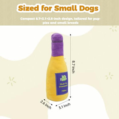 Champagne Bottle Squeaky Crinkle Dog Toy - Interactive Plush Chew Toys for Puppy Teething, Small Dogs, Aggressive Chewers and Keeping Busy - color: Yellow - Champagne Bottle