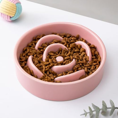 6'' Ceramic Slow Feeder Dog Bowls - Petal Shape Modern Dog Food Dish for Cats and Small Breed Dogs, Puzzle Maze Bowl to Slow Down Eating, Anti-Gulping, Dishwasher & Microwave Safe, Pink - color: Pink, size: 6 inch