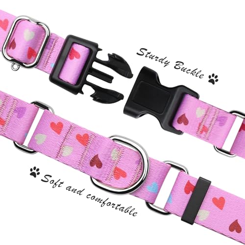 Hikiko Cute Pink Martingale Collar with Heart Design Soft Nylon Quick Release Buckle Dog Collars for Medium Dogs (Fresh Love,Medium) - color: Fresh Love, size: Medium